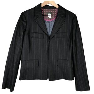 J. CREW 100% Wool Jacket Sz 10 Black Stripe Hook Pockets Academia Blazer Preppy